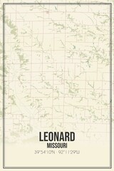 Retro US city map of Leonard, Missouri. Vintage street map.
