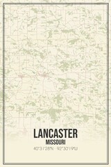Retro US city map of Lancaster, Missouri. Vintage street map.