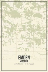 Retro US city map of Emden, Missouri. Vintage street map.