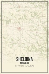 Retro US city map of Shelbina, Missouri. Vintage street map.