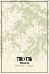 Retro US city map of Truxton, Missouri. Vintage street map.