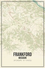 Retro US city map of Frankford, Missouri. Vintage street map.
