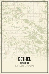 Retro US city map of Bethel, Missouri. Vintage street map.