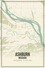 Retro US city map of Ashburn, Missouri. Vintage street map.