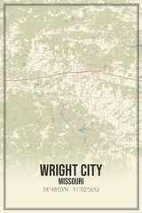 Retro US city map of Wright City, Missouri. Vintage street map.