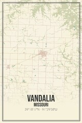 Retro US city map of Vandalia, Missouri. Vintage street map.