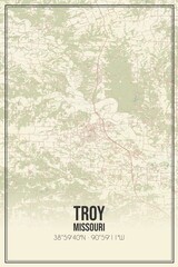 Retro US city map of Troy, Missouri. Vintage street map.
