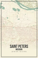 Retro US city map of Saint Peters, Missouri. Vintage street map.