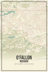 Retro US city map of O'Fallon, Missouri. Vintage street map.