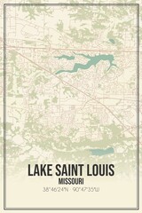 Retro US city map of Lake Saint Louis, Missouri. Vintage street map.