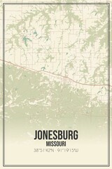 Retro US city map of Jonesburg, Missouri. Vintage street map.