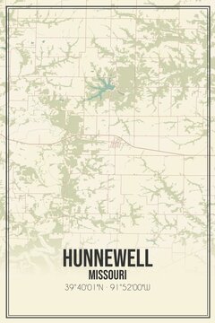 Retro US city map of Hunnewell, Missouri. Vintage street map.