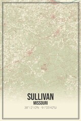 Retro US city map of Sullivan, Missouri. Vintage street map.