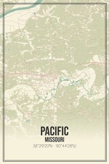 Retro US city map of Pacific, Missouri. Vintage street map.
