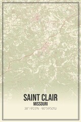 Retro US city map of Saint Clair, Missouri. Vintage street map.