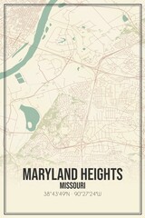 Retro US city map of Maryland Heights, Missouri. Vintage street map.