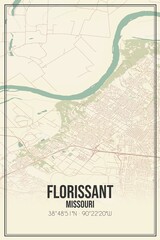 Retro US city map of Florissant, Missouri. Vintage street map.