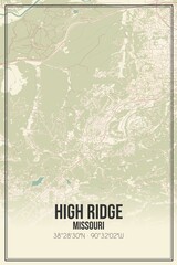 Retro US city map of High Ridge, Missouri. Vintage street map.