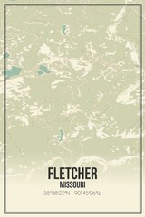 Retro US city map of Fletcher, Missouri. Vintage street map.