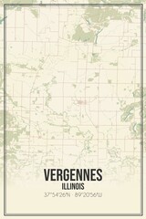 Retro US city map of Vergennes, Illinois. Vintage street map.