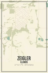 Retro US city map of Zeigler, Illinois. Vintage street map.
