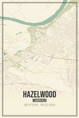Retro US city map of Hazelwood, Missouri. Vintage street map.