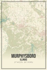 Retro US city map of Murphysboro, Illinois. Vintage street map.