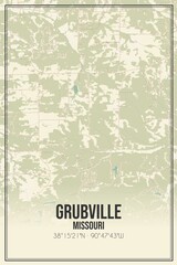 Retro US city map of Grubville, Missouri. Vintage street map.