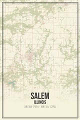 Retro US city map of Salem, Illinois. Vintage street map.