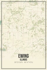 Retro US city map of Ewing, Illinois. Vintage street map.