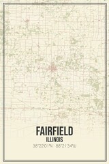 Retro US city map of Fairfield, Illinois. Vintage street map.