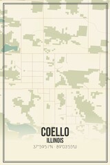 Retro US city map of Coello, Illinois. Vintage street map.
