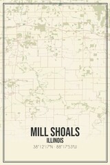 Fototapeta na wymiar Retro US city map of Mill Shoals, Illinois. Vintage street map.