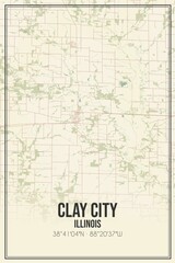 Retro US city map of Clay City, Illinois. Vintage street map.