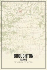 Retro US city map of Broughton, Illinois. Vintage street map.