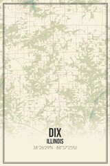 Retro US city map of Dix, Illinois. Vintage street map.