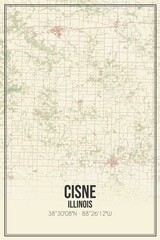 Retro US city map of Cisne, Illinois. Vintage street map.