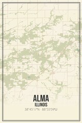 Retro US city map of Alma, Illinois. Vintage street map.