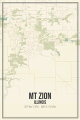 Retro US city map of Mt Zion, Illinois. Vintage street map.