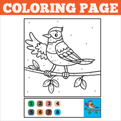 Number coloring page for children. Cute cartoon tiger. Jungle animals. Learn numbers and colors. Educational game