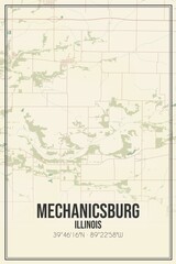 Retro US city map of Mechanicsburg, Illinois. Vintage street map.
