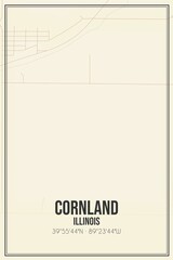 Retro US city map of Cornland, Illinois. Vintage street map.