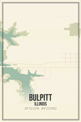 Retro US city map of Bulpitt, Illinois. Vintage street map.