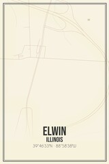 Retro US city map of Elwin, Illinois. Vintage street map.