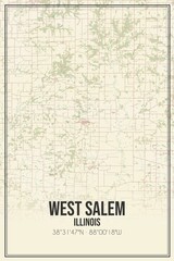 Retro US city map of West Salem, Illinois. Vintage street map.