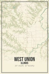 Retro US city map of West Union, Illinois. Vintage street map.