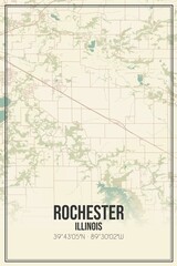 Retro US city map of Rochester, Illinois. Vintage street map.