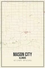 Retro US city map of Mason City, Illinois. Vintage street map.