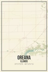 Retro US city map of Oreana, Illinois. Vintage street map.