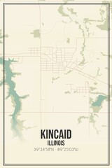 Retro US city map of Kincaid, Illinois. Vintage street map.